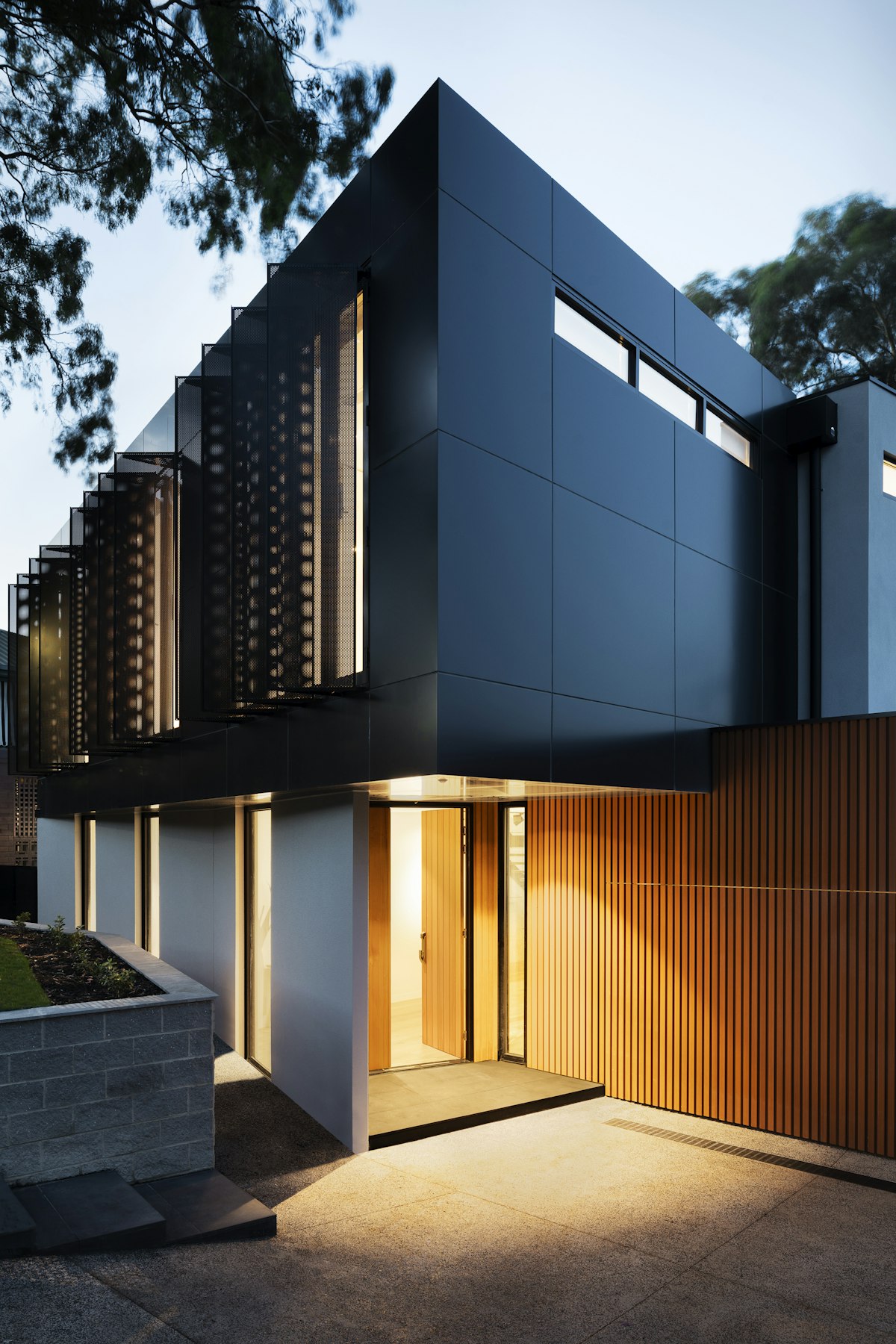 Modern architectural home with geometric facade
